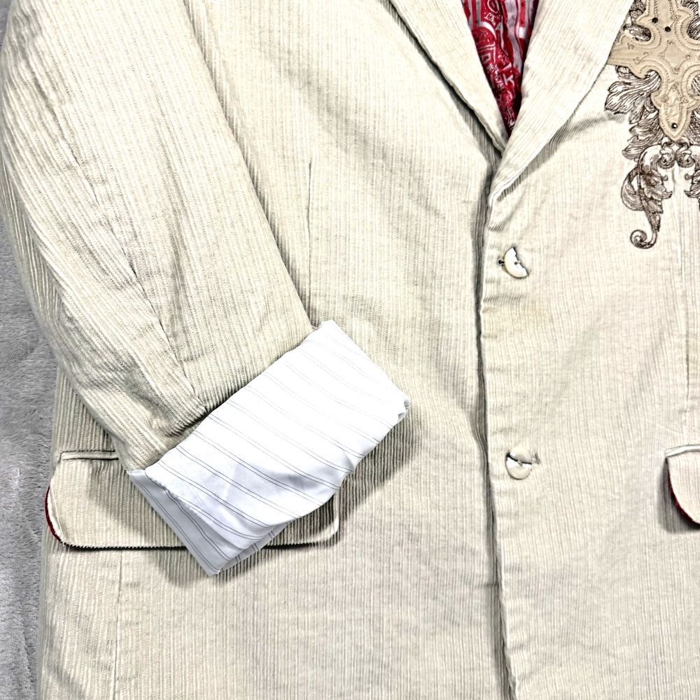 Franky Max Men's Corduroy Sport Coat L Khaki Embroidered Embellished Motto READ - Picture 3 of 16